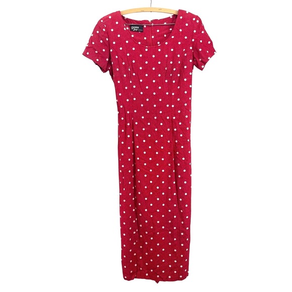 dawn joy fashions Dresses & Skirts - Vintage Polka Dot Midi Spring‎ Wedding Guest Dress S/M Red Lace Up 80s 90s Pinup
